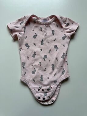 Hanna Andersson Pink Bunny Print Baby Onesie